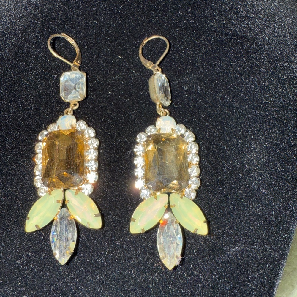 Gold and Crystal Leaf Drop Earrings